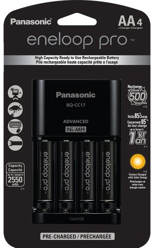 Panasonic KJ17KHCA4A K Eneloop Pro Individual celular cargador de pilas con 4 pilas recargables AA Ni-MH, de 4 paquetes