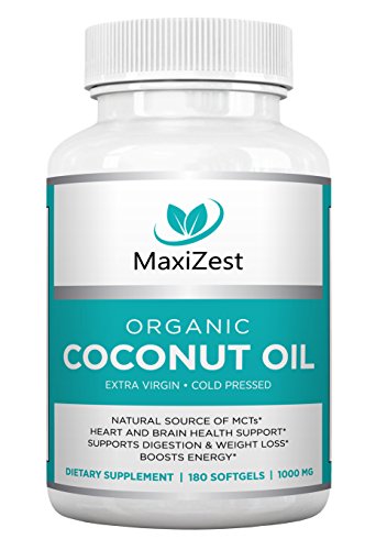 Aceite de coco orgánico extra virgen cápsulas de 1000mg - mejora la piel cabello y uñas - soportes corazón y la salud del cerebro, digestión y pérdida de peso saludable - aumenta energía - fuente Natural de MCTs - 180 cápsulas