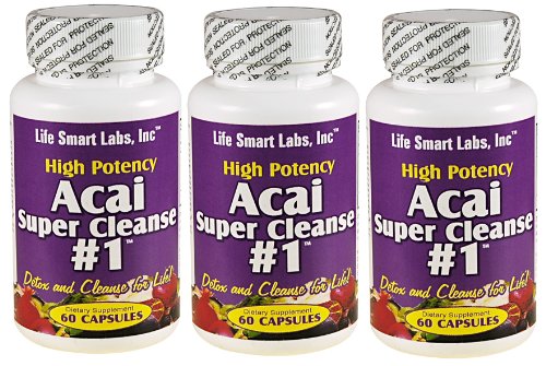 SUPER de ACAI CLEANSE #1 TM (3 botellas) altamente potente 180 cápsulas antioxidante, Detox, Colon Cleanse, pérdida de peso