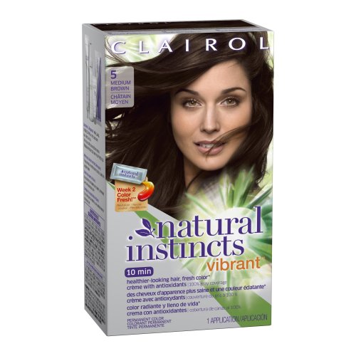Color de pelo permanente vibrante de instintos de Clairol Natural 5, café impulso, medio marrón 1 Kit