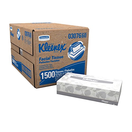 Kimberly Clark Kleenex 03076 tejido Facial paquete de conveniencia, 8-25/64" largo x 8-3/16" ancho, blanco (12 cajas de 125)