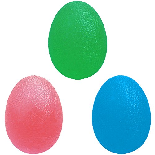 FiveBox paquete de 3 huevo mano en forma de ejercicio agarre bola, bola del apretón para el alivio del estrés y un agarre más fuerte-(azul, rojo, verde)