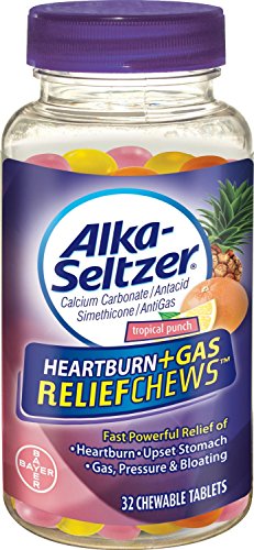 (Paquete de 2) Alka-Seltzer acidez + Gas Relief mastica, 32 Tropical Punch tabletas cada