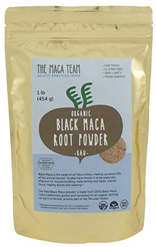 Polvo de Maca negra orgánico crudo, fresco de la cosecha de Peru, comercio justo, libre de Gmo, Vegano, Gluten Free, 1 Lb - 50 porciones