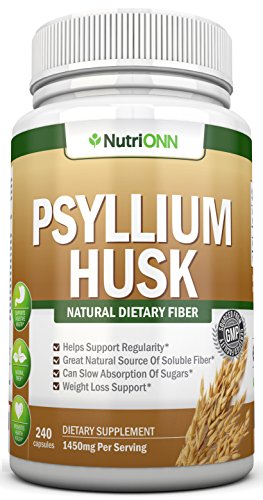 CÁSCARA de PSYLLIUM capsulas - 1450mg por porción - 240 cápsulas - prima Psyllium fibra suplemento - gran para el estreñimiento, la digestión y pérdida de peso - 100% fibra Soluble Natural