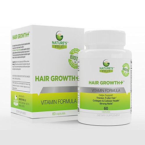 Fruta cabello crecimiento + de la naturaleza, mejor vitaminas para el crecimiento del cabello y Anti-Aging. Estimulador natural con biotina para uñas más fuertes y la piel radiante. Ayuda a reconstruir el colágeno y la queratina! (60 cápsulas, 30 porcione