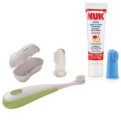 Seguridad Kit de cuidado bucal de 3 piezas 1 con diente infantil NUK y limpiador de goma y cepillo de dientes dedo, 1,4 onzas