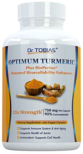 Dr. Tobias Turmeric Curcurmin - 15 x fuerza: 750 mg por cápsula de 95% Curcuminoids Plus Bioperine - 120 cápsulas