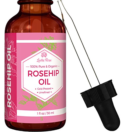 Aceite de rosa mosqueta sin refinar orgánica de Leven Rose para un pelo más sano y la piel más suave, 1 FL. oz.