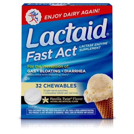 Lactaid Fast Ley de intolerancia a la lactosa Relief lactasa masticables vainilla Torsión aromatizada 32 bolsitas monodosis