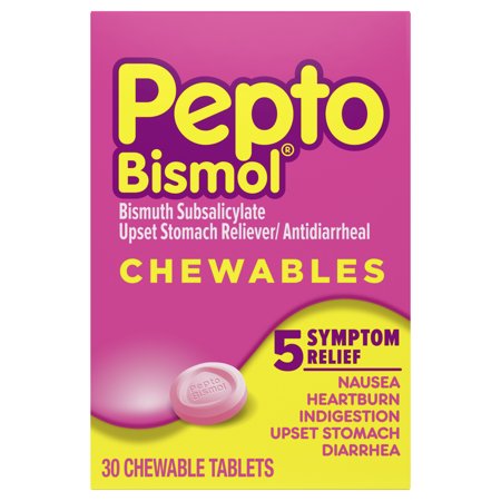 Pepto Bismol comprimidos masticables para las náuseas ardor de estómago indigestión malestar estomacal y diarrea Alivio sabor