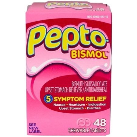 Pepto-Bismol 5 Alivio de los síntomas como malestar estomacal y diarrea originales tabletas masticables 288 conde MS-75650