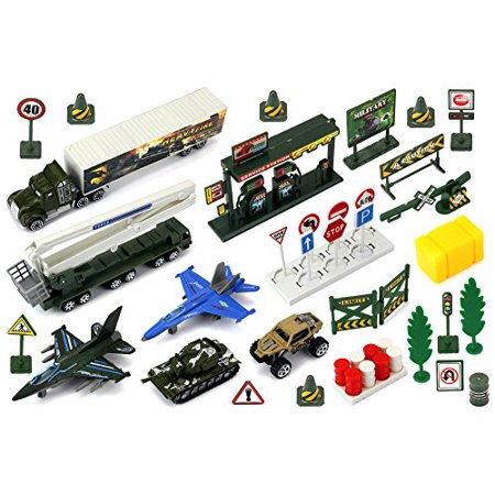 Metal militar pelotón del Ejército 40 piezas de juguete para niños Mini Playset vehículo w - Variedad de Vehículos Accesori