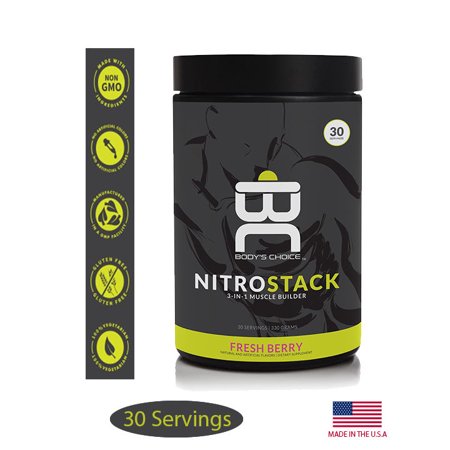 Cuerpo `s Choice Nitro Stack - Constructor Muscular Después del Ejercicio Suplemento 3 ingredientes principales de BCAA L-gluta