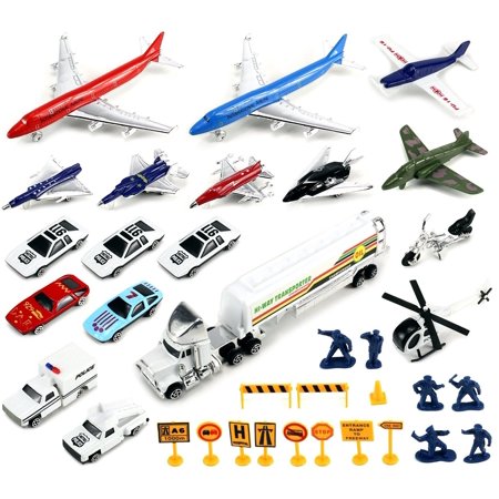 VT Deluxe Int'l Airport Diecast Children's Kid's Toy Vehicle Playset w- Variety of Vehicles Accessories