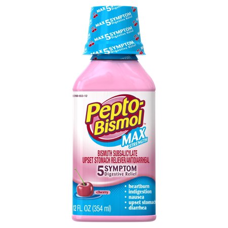 Pepto-Bismol Cherry Max 5 Symptom Medicine - Including Upset Stomach - Diarrhea Relief 12 Oz