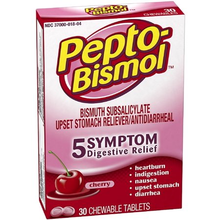 Pepto-Bismol 5 de alivio de síntomas digestivos tabletas masticables Cherry 30 ea